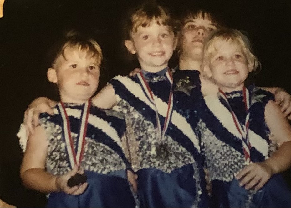 JessicaDanison's tweet photo. Back when the pom poms where bigger than us. And nobody paid attention to the coach with the blue shirt and pom poms in the crowd. #squirrels #DynamicStars #twirling #cousinslil https://t.co/jsUHOUDCsQ