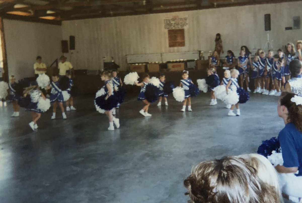 JessicaDanison's tweet photo. Back when the pom poms where bigger than us. And nobody paid attention to the coach with the blue shirt and pom poms in the crowd. #squirrels #DynamicStars #twirling #cousinslil https://t.co/jsUHOUDCsQ