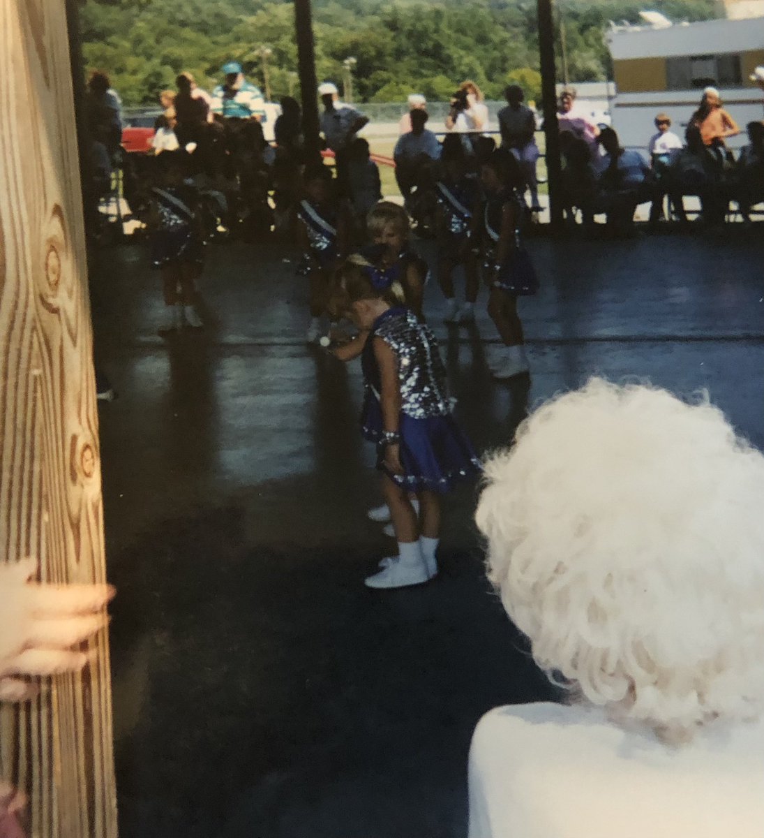 JessicaDanison's tweet photo. Back when the pom poms where bigger than us. And nobody paid attention to the coach with the blue shirt and pom poms in the crowd. #squirrels #DynamicStars #twirling #cousinslil https://t.co/jsUHOUDCsQ