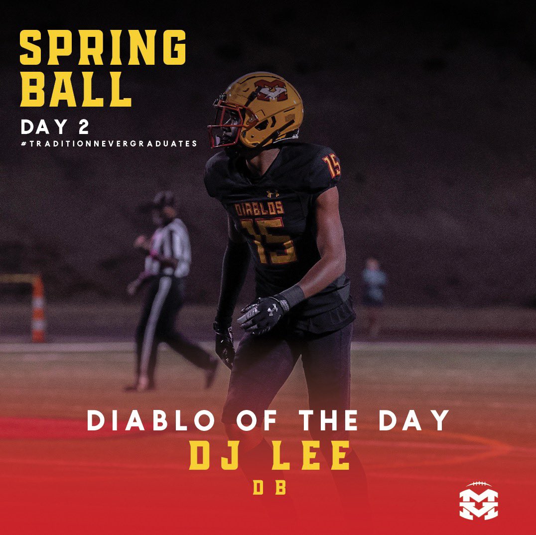 missionfootball's tweet photo. The Diablo of the Day for Spring Ball Practice #2 is @Dijon_leeJr! A two way freak athlete that will play both WR and DB this year for the Diablos! #missionmade #dirtydevils https://t.co/cxcjmQAI8o