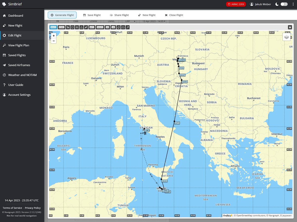 jakubweber's tweet image. Před každým letem používám #simbrief od @navigraph pro naplánování letu. #msfs2020 #simulator