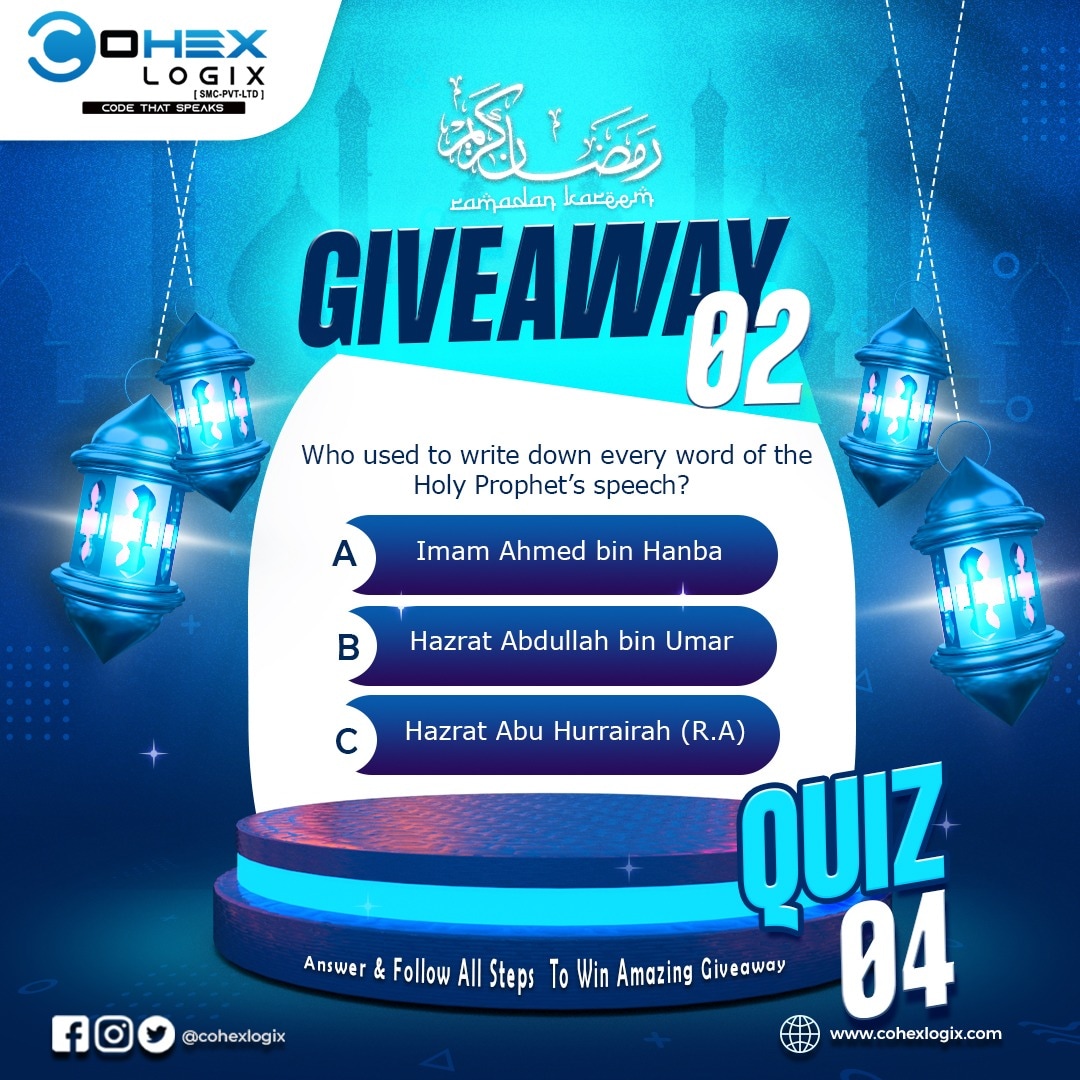 CohexLogix's tweet photo. To Win;
👉🏻 Open Our Profile at Facebook, Instagram, twitter and LinkedIn
👉🏻 Like the post on all platforms
👉🏻 Comment correct answer
👉🏻 Share post with 5 friends
👉🏻 Share screenshot of all 4 tasks to INBOX
#Cohexlogix #giveaway #ramadan2023 #ramadan2023giveaway #excitingprize https://t.co/BXBCDKOnoa