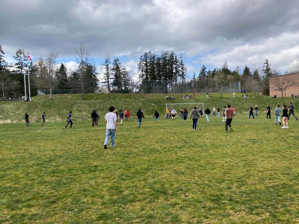 Gulf_Islands_SS's tweet photo. Fun times at Lunch today. Staff vs Grads Soccer game.  The Staff claimed they had it after someone called ‘next goal wins’ but the Grads are still the victors in this round, by a score of 4-1! https://t.co/D2iTmznntu