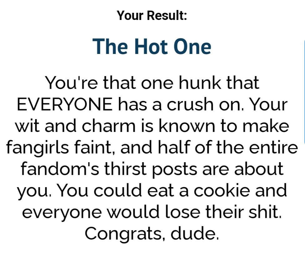 MellaVii's tweet photo. I keep getting results like this. I think these quizzes are trying to flirt with me https://t.co/4qk0QUS6i5