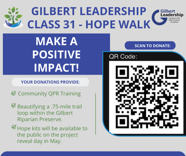 GLeadership's tweet photo. Gilbert Leadership Class 31 is seeking donations for their service project focusing on mental health &amp; suicide prevention awareness. Donate at: https://t.co/dP6VLuinLf

Also, receive a free Hope Walk shirt by donating $20. Donate for a T-shirt at https://t.co/sfiwzSNnK6 https://t.co/2ff0szv95n