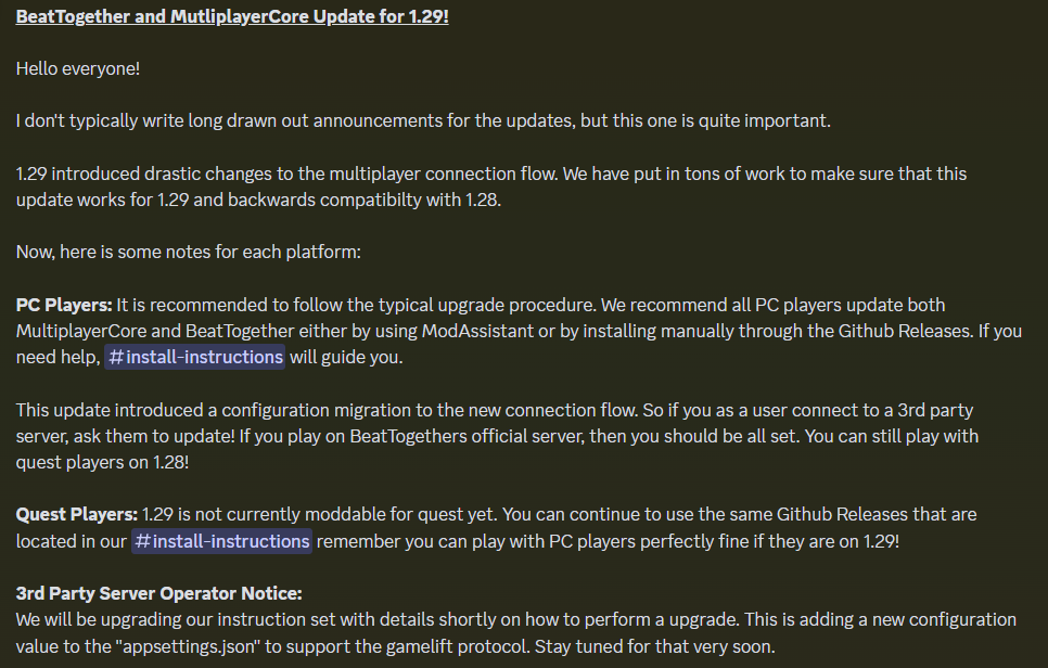 1.29 is now out! Here is our update message from our Discord: