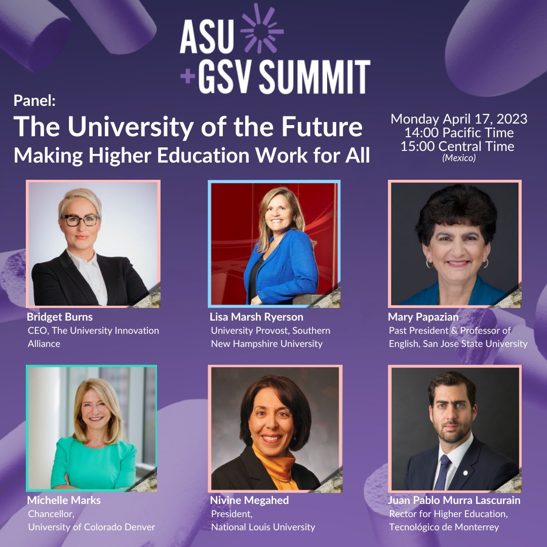 I'm delighted to share a conversation with a group of extraordinary leading women in education at @asugsvsummit next Monday in San Diego! We'll share ideas and opportunities to innovate and impact the future of universities. 💻Join us online: cvent.me/W0nBQo #ASUGSVSummit