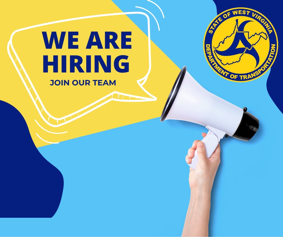WVDOT's tweet photo. The #WVDOT is #hiring! Check out these opportunities:
-Transportation County Supply Specialist for Taylor County
-Transportation Accounting Technician 2 for Mineral County
-Transportation Engineer for Cabell County
+ many more!
#Apply today: https://t.co/ckbpYYzdb8 https://t.co/nMj0Bf5c5d