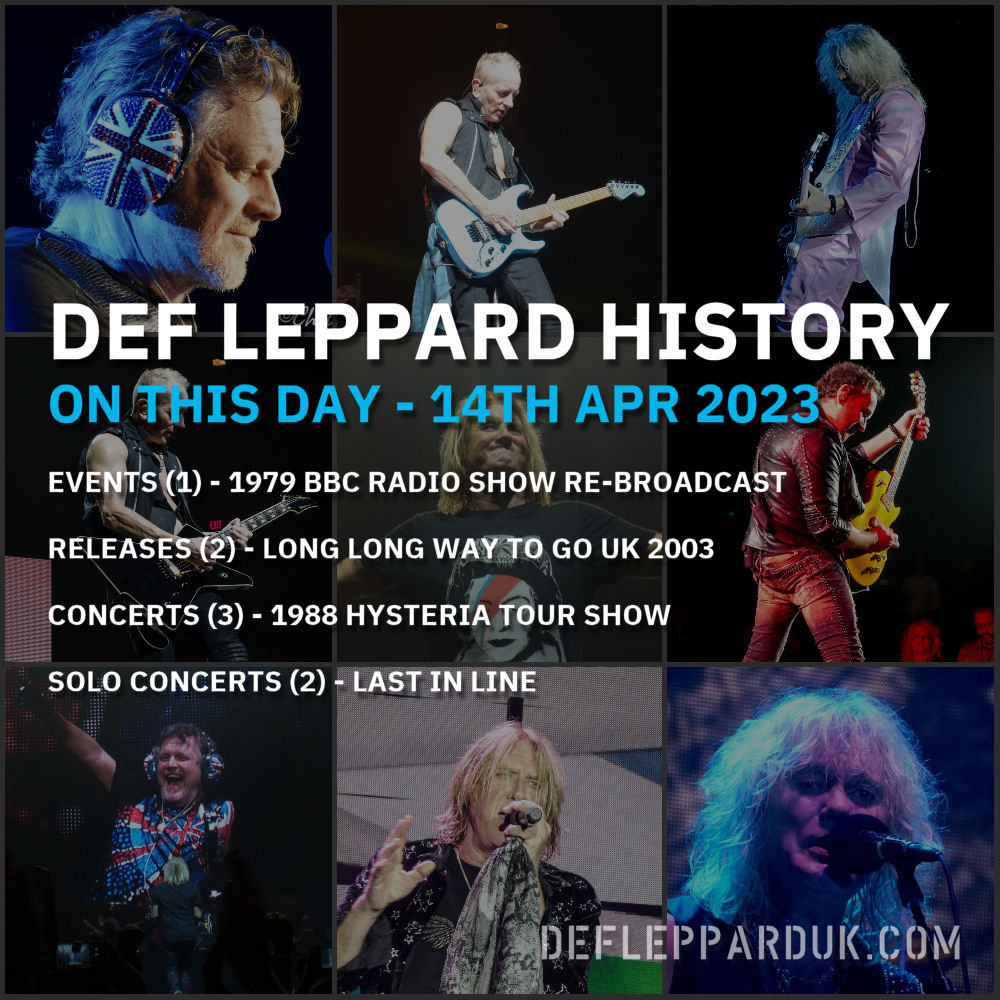 dltourhistory's tweet photo. On This Day In #DEFLEPPARD History - 14th April #hysteria #longlongwaytogo #downnoutz #lastinline #dltourhistory #onthisday
On This Day in Def Leppard History - 14th April, the following concerts and events took place.
https://t.co/JNQJI6Ejpc https://t.co/HVr9ZELbWT
