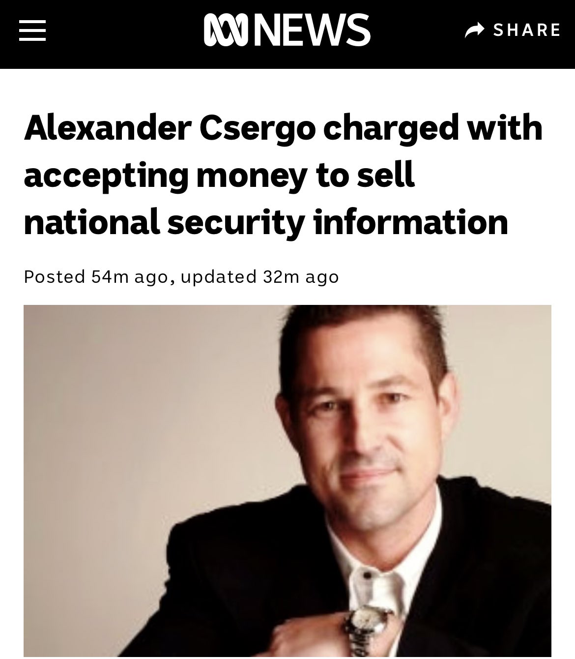 Drew Pavlou on Twitter: "Sydney businessman Alexander Csergo charged with  accepting money to sell national security information right after returning  from Shanghai. These are the people trying to sell out Australia to