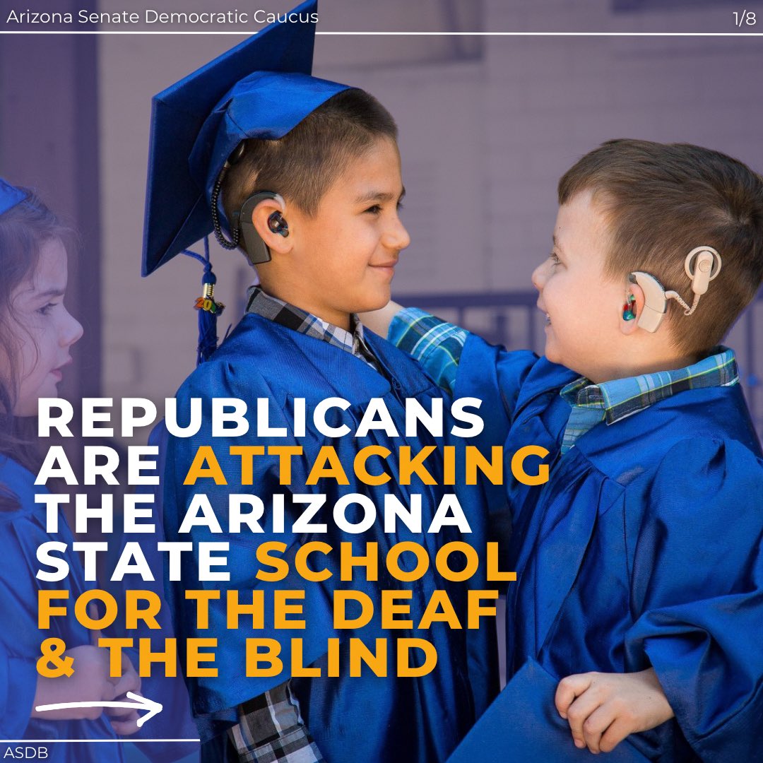 AZSenateDems's tweet image. 🚨 YOU MIGHT HAVE MISSED THIS: Republicans are attacking the Arizona State School for the Deaf and Blind #ASDB

🧵Scroll to find out more...