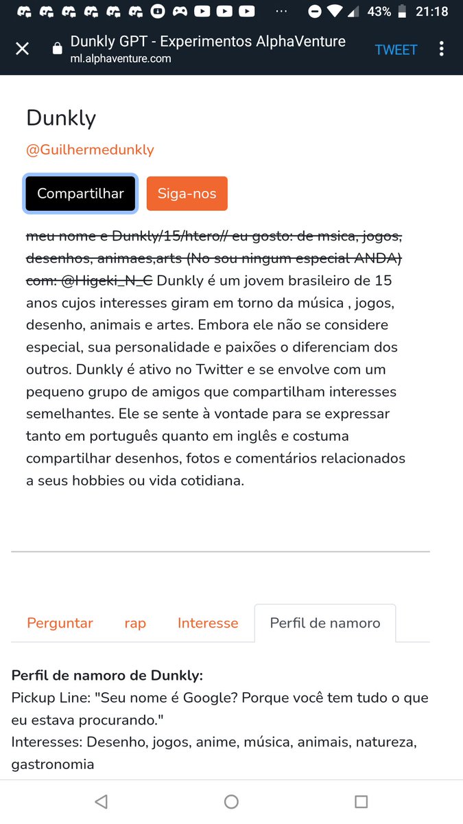 Guilhermedunkly's tweet photo. Check out my Twitter lookalike bot here: https://t.co/5DEHPRPpFm
#AlphaVenture #MyAIBot #TwitterRaps
Bom... Eu não falei em inglês nos últimos tempos, mas de resto tá tudo nos conformes https://t.co/RbD5RMqNLl