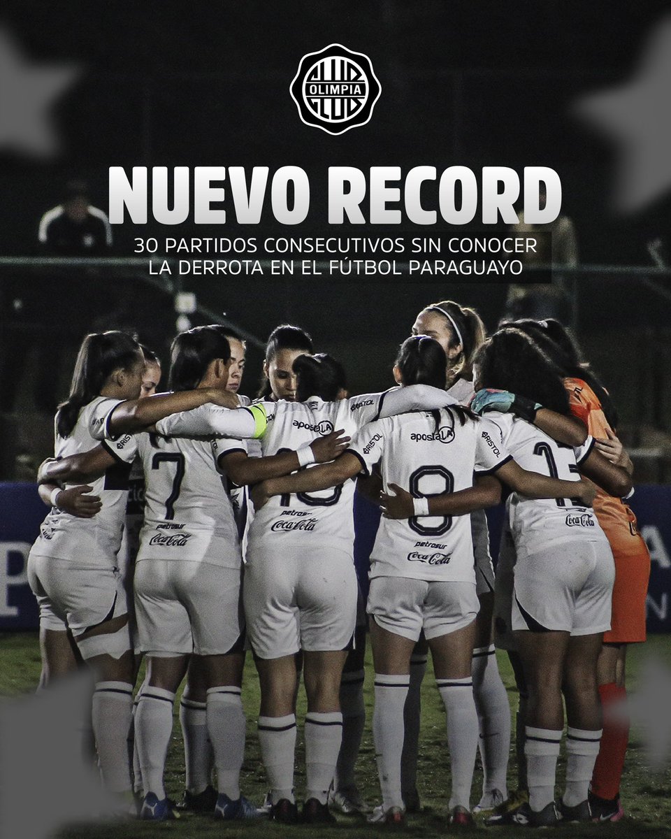 ¡𝟑𝟎 𝐏𝐀𝐑𝐓𝐈𝐃𝐎𝐒 𝐈𝐍𝐕𝐈𝐂𝐓𝐎𝐒!

Entramos en la historia del fútbol femenino. 

Igualamos el récord histórico de partidos sin derrotas. 

¡Este equipo no para de soñar! 

#OlimpiaMiOrgullo ⚪⚫⚪