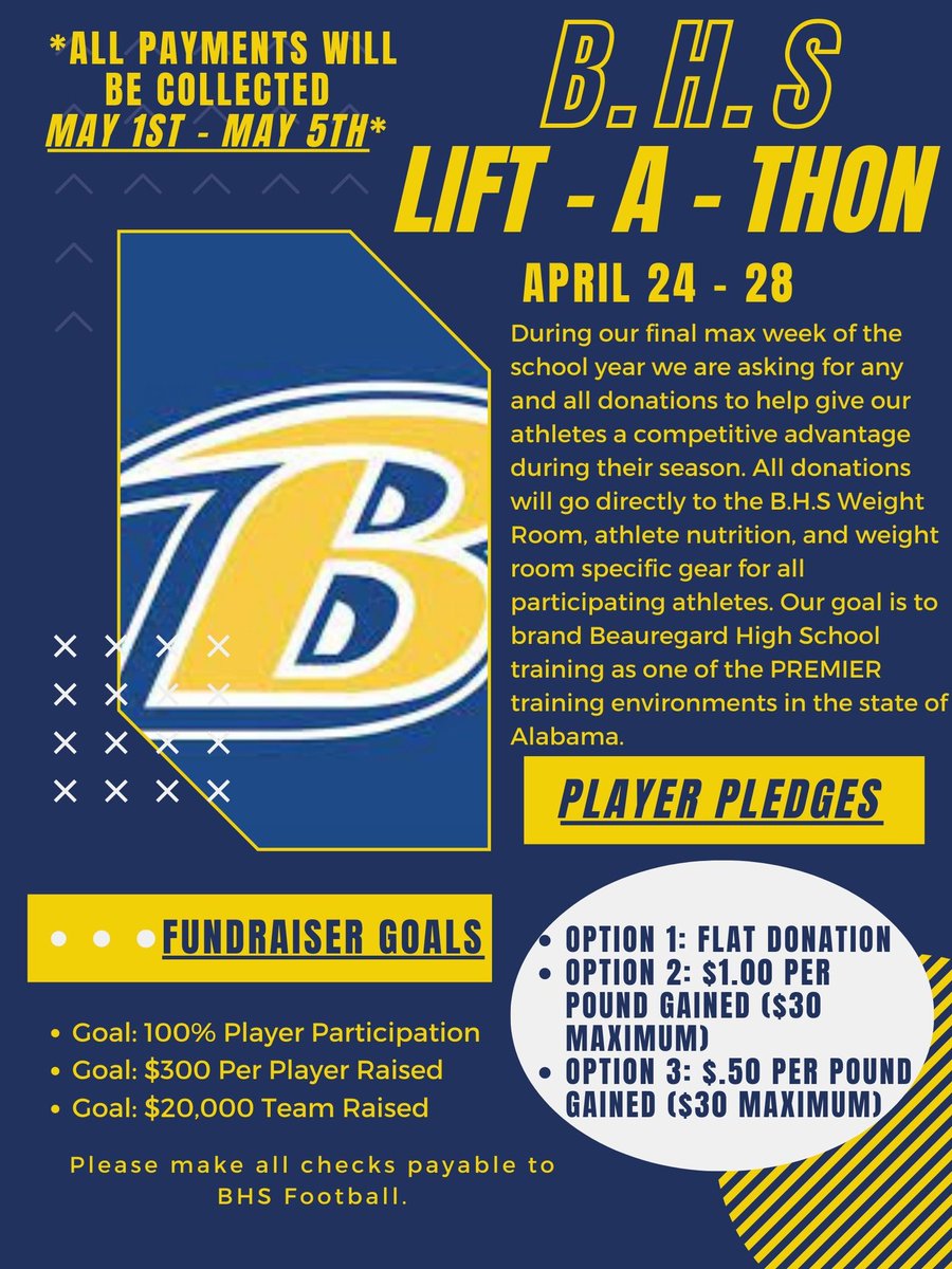 BgHS_Football_1's tweet photo. @Coach_Dake does an outstanding job with our S&amp;C! Players &amp; parents take note of an upcoming event we can all get behind! #top10experience https://t.co/0KkHvMvvW6