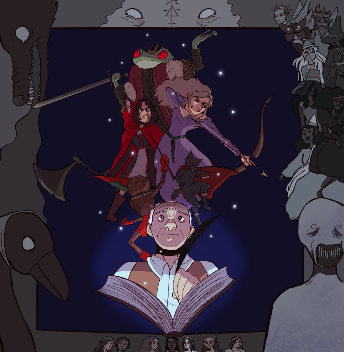 peachpitpal's tweet photo. thank you everyone @dimension20show for such a great season!! i cant believe it’s over 
@BrennanLM @agbeardsley @ZacOyama @eaxford @vornietom and of course Lou Wilson

#neverafter #orangetophatfairy https://t.co/n2OQQBnSvs