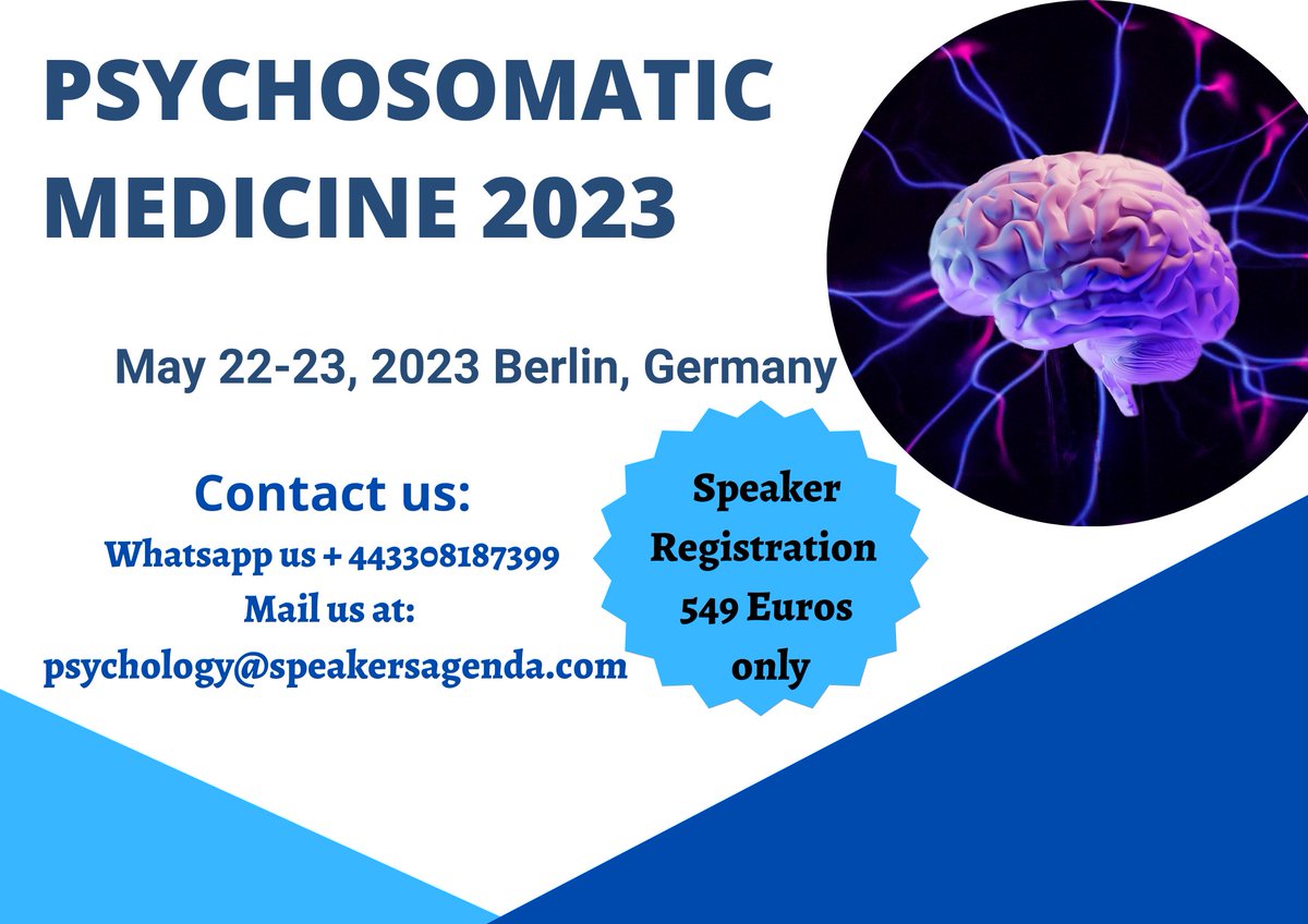 Let your Research Go Global @ #PsychosomaticMedicine2023Meet Experts of #Psychiatry #Berlin, #Germany Submit your Abstract!! Avail Special Discount! Opportunity to win awards For more info: psychosomatic.conferenceseries.com