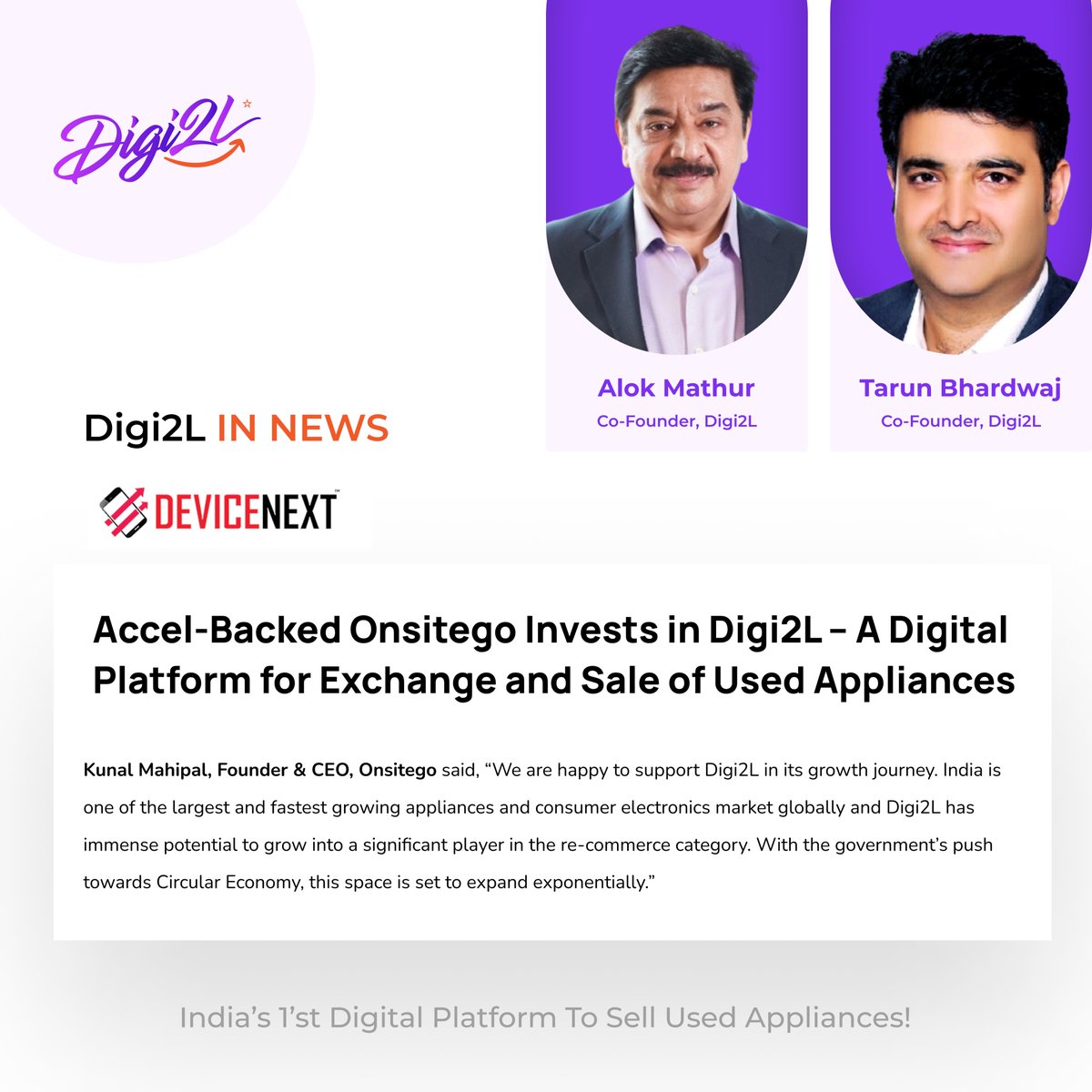 Digi2L_'s tweet photo. Digi2L in the News! @DeviceNXT
https://t.co/nRxGT7SkkK
#usedappliances #refurbished #sustainability #digi2l #india #bestplatform #selloldappliances #technology #devicenext https://t.co/mxDjOjbUpX