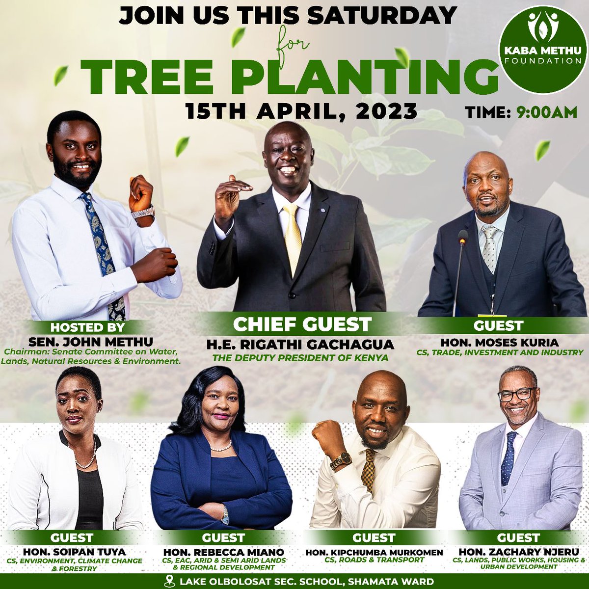 Deputy President Rigathi Gachagua is expected at Lake Olbolosat Secondary School, Nyandarua County today for tree planting exercise. He will be accompanied by various Cabinet Secretaries of the Republic of Kenya. This exercise has been initiated by Sen Methu #OkoaLakeOlbolsat