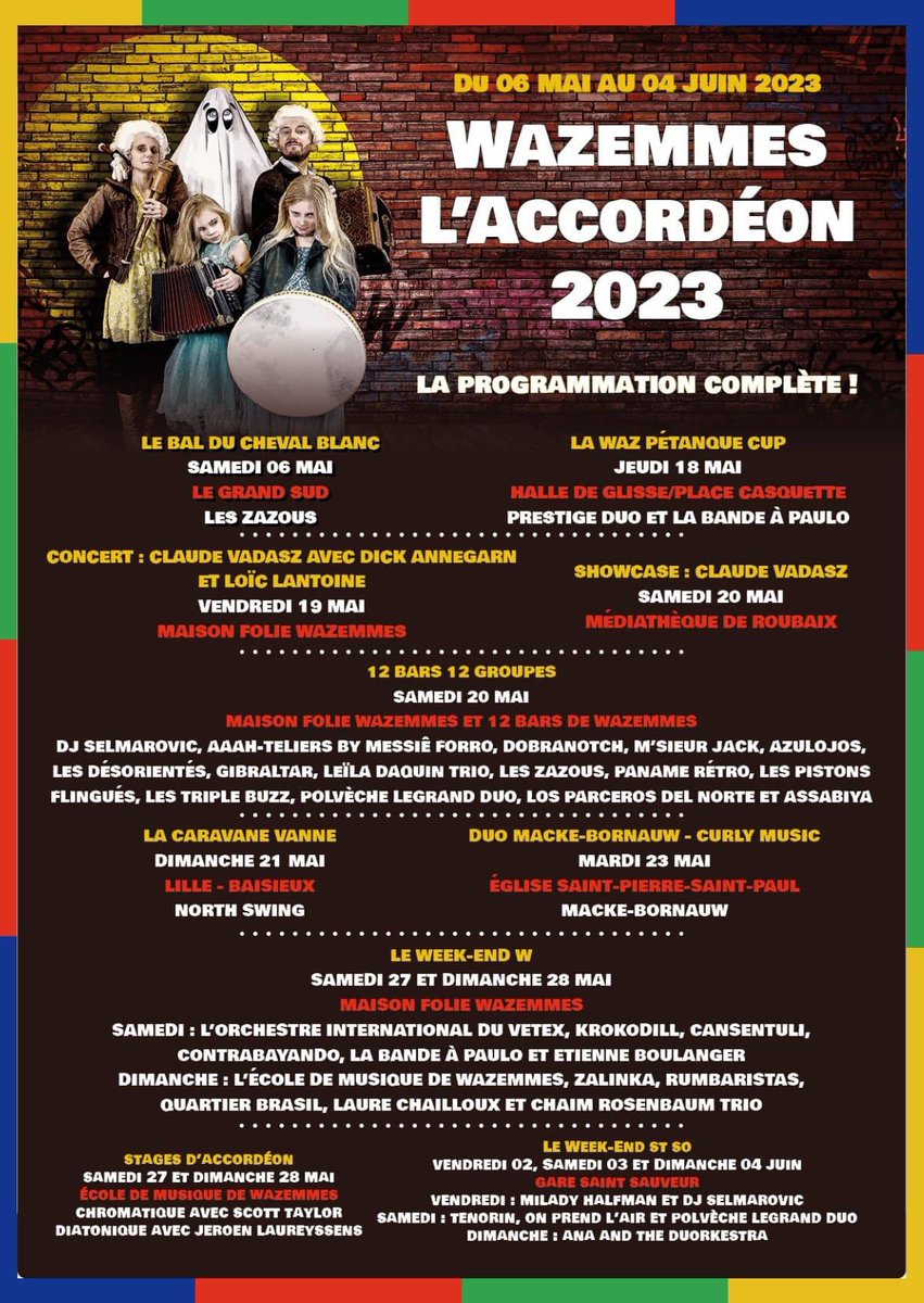 flonflons's tweet photo. [PROGRAMMATION COMPLÈTE]  
Hey les flonflons !
On est vraiment impatient de vous retrouver. 🪗🤩🤩
Voici, pour y voir plus clair, le récapitulatif de toute la programmation 2022. 🥁
👉À vos agendas ! 📖

@lillefrance @MEL_Lille 

#wazemmes #festivallille #lille https://t.co/XXWj4v59Fh