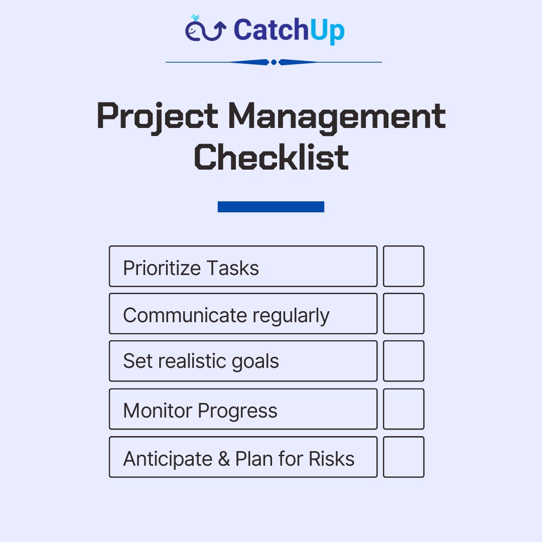 catchupcloud's tweet image. How many items can you check off this list for your project?
#projectmanagement #projectmanagementtips #PMTips #projectmanagementsoftware #catchup #taskschedulingapp #projectmanagementtools #goodprojectmanagement