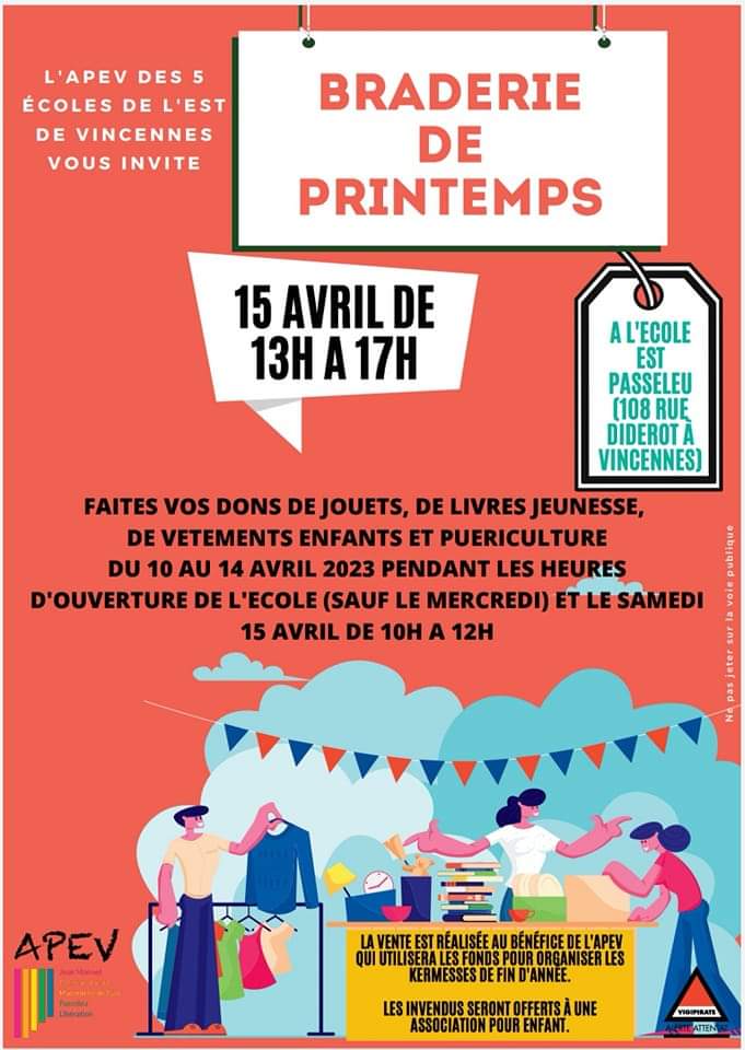 BebeChatStuces's tweet image. Aujourd'hui à l'école Est Passeleu de @VincennesVille il y a une braderie ! Vous y trouverez des jouets, des jeux, des livres jeunesse et des vêtements pour enfants. On accepte vos DONS ce matin et on ouvre de 13h à 17h !
#braderie #enfance #Vincennes