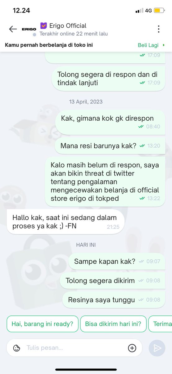 RezaRendi6's tweet photo. Kakak 😭 mohon responya kak @erigostore kalau tidak bisa, seharusnya bilang dari awal kak,..... 

Kalau dari awal bilang tidak bisa, saya bisa segera belanja lagi yg lain... 
Mohon bantuannya ya kak kek gini saya komplain lagi via @TokopediaCare sudah tidak bisa https://t.co/iMcLulpCqV