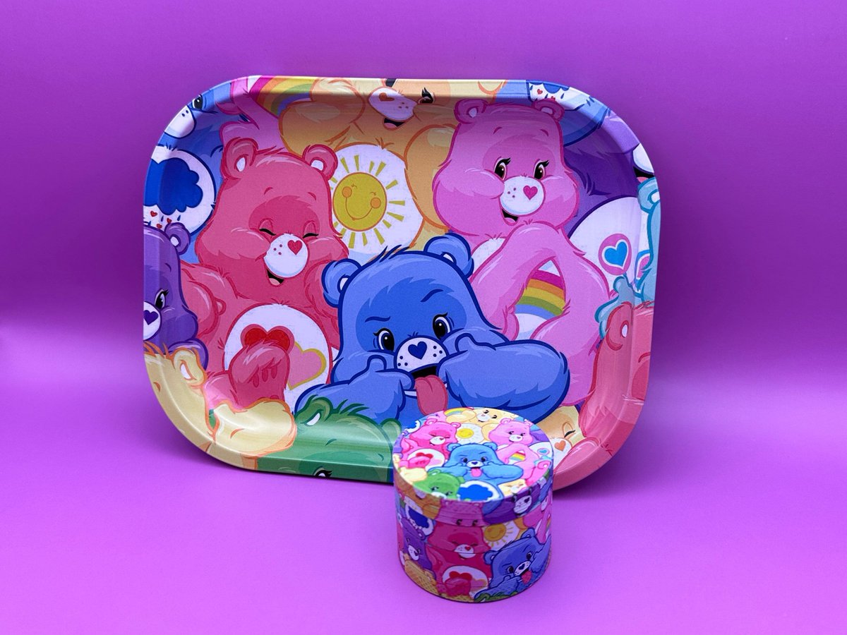 Rolling Tray and Grinder Set Cute Bears Stoner Kit with Gift Box etsy.me/3mDseVy #rollingtray #grinder #carebears #cutetraygrinder #resinrollingtray #giftsetforher #traygrinderset #girlytraygrinder