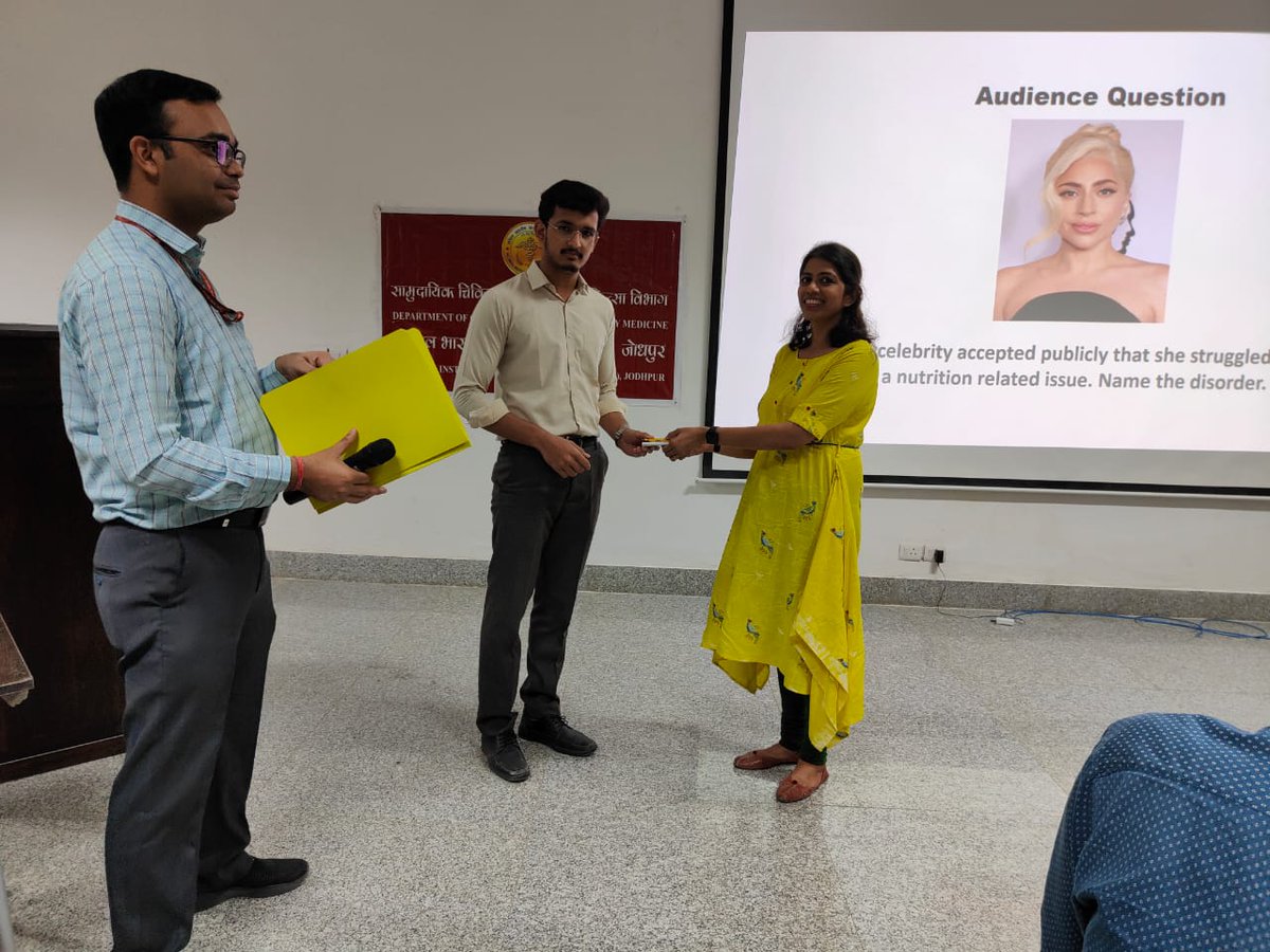 Highlights of audience questions, awards & certificate distribution during World Health Day quiz at AIIMS Jodhpur. Grateful to all faculty, residents and students for support!
@IAPSM_India @aiims_jodhpur @Cmfmaiimsjdh @raghavpankaja3 @Neeti_Rustagi 
#WorldHealthDay #HealthForAll