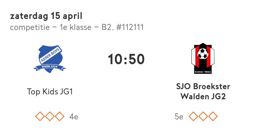 #MatchDay vandaag komen de junioren van JG2 weer in actie. Ditmaal is Groningen het strijdtoneel. Tegenstanders deze ochtend zullen zijn <a href="/kidsunited050/">Kids United</a> JG3JM, <a href="/VEV67/">VEV'67</a> JG1, en <a href="/AsserBoys_G/">Asser Boys G-voetbal</a> JG1