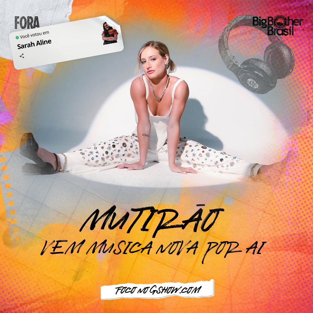 🎵 MUTIRÃO VEM MÚSICA NOVA POR AÍ! 🎵

👉🏼 A CADA 10 VOTOS, COMENTE UM EMOJI OU UMA LETRA AQUI

🎯 META: 3 MIL RESPOSTAS.
⏰ ENCERRA ÀS 08H.

🚨 O VOTO é pra ELIMINAR, então VOTEM no SARAH ALINE!

📲 glo.bo/41aVIcm
#ForaSarah #FicaBruna