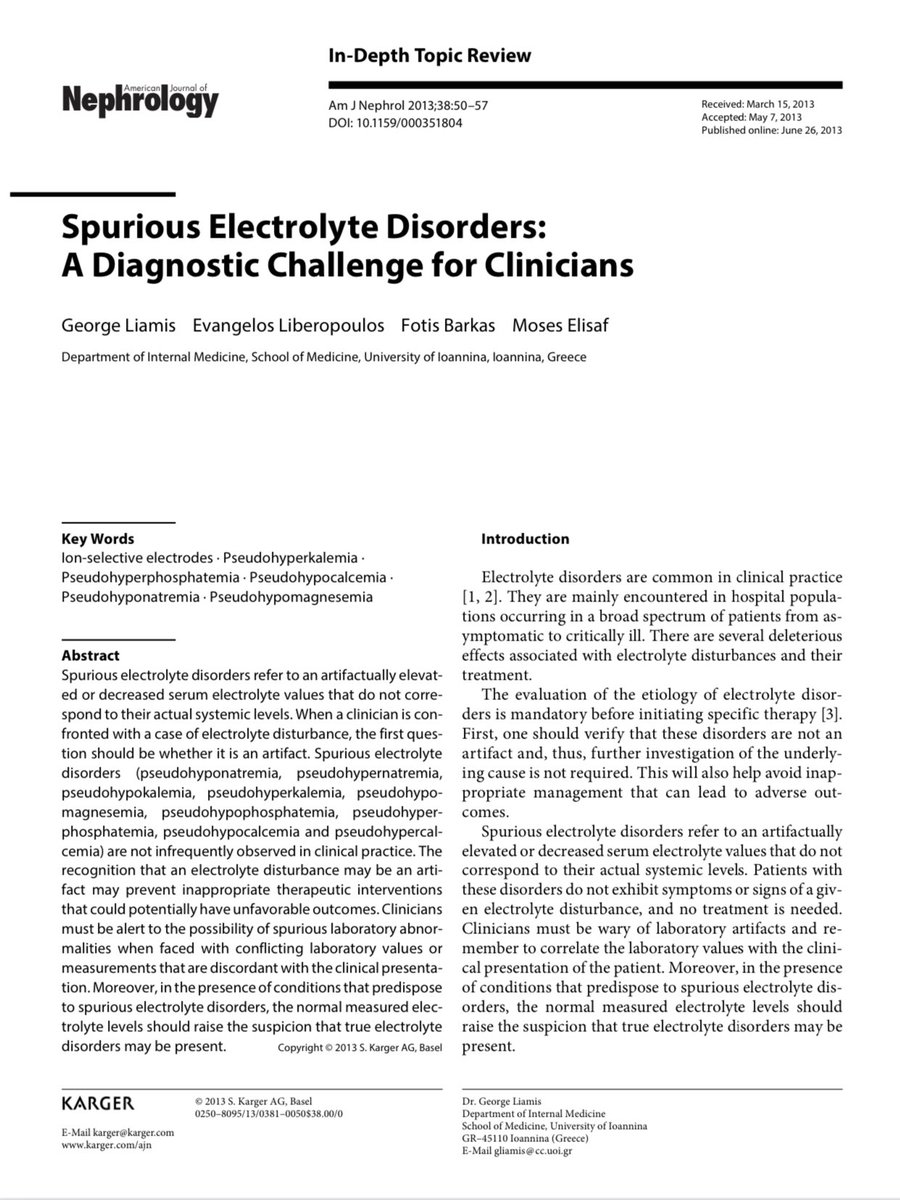 Spurious Electrolyte Disorders: A Diagnostic Challenge for Clinicians ca. 2013 from @AmJNephrol #Nephpearls

👉🏼 karger.com/Article/FullTe…