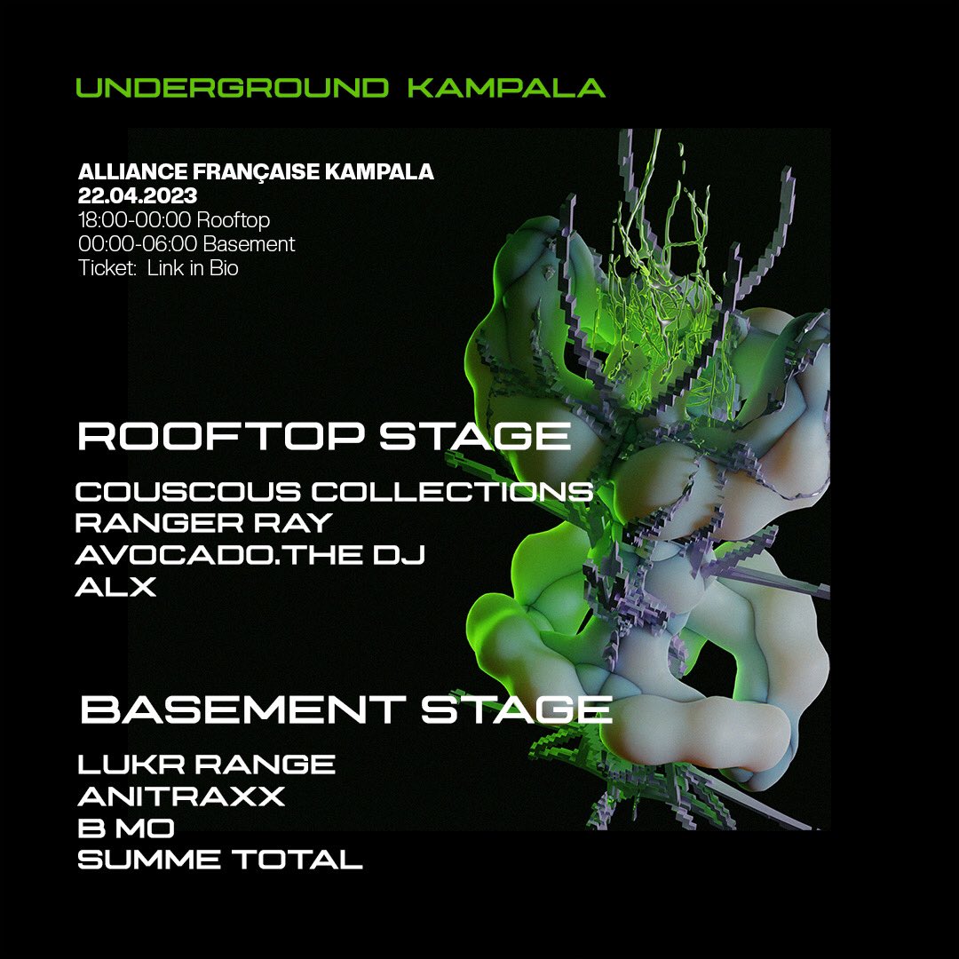 Undergroundkla's tweet photo. 2 - STAGE RAVE | 22.04.2023 | 18:00pm-00:00 ROOFTOP | 00:00-06am BASEMENT @alliancefrancaisekampala
Tickets link in bio
🎨 @ameliee.st
#undergroundkampala #techno #bassment #rave https://t.co/Vsc8mew7Gy