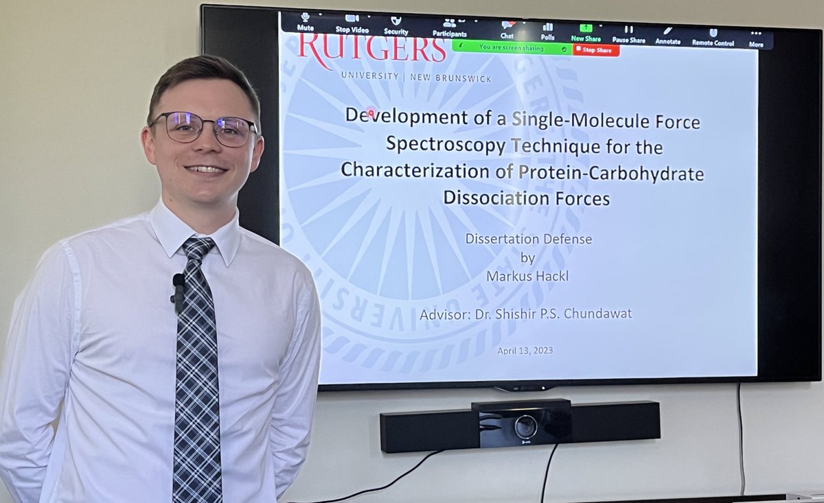 sps_chundawat's tweet photo. Congrats to my student Markus Hackl on defending his PhD research titled ‘Development of a Single-Molecule Spectroscopy Technique for the Characterization of Protein-Carbohydrate Dissociation Forces’! 👏
#glycotime #singlemolecule #biophysics #bioenergy #healthcare #phdresearch https://t.co/aSk8BYsb9X