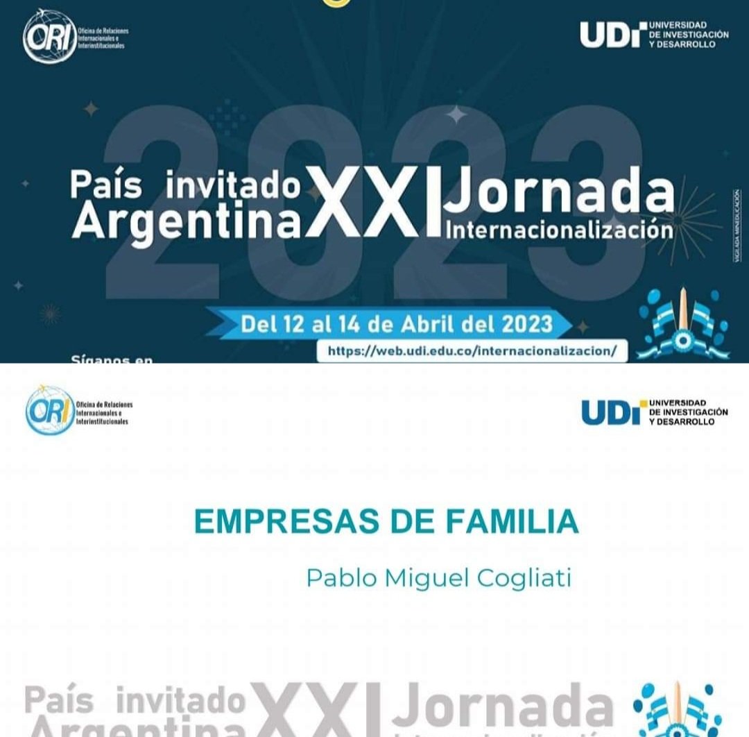PabloCogliati's tweet photo. Agradezco a la Universidad de Investigación y Desarrollo de Colombia, al Dr.Jimmy Sánchez Reyes por la invitación a disertar sobre Empresas de Familia en la XXI Jornada de Internacionalización. https://t.co/hwQc5aemVB https://t.co/1sZvUM5o33