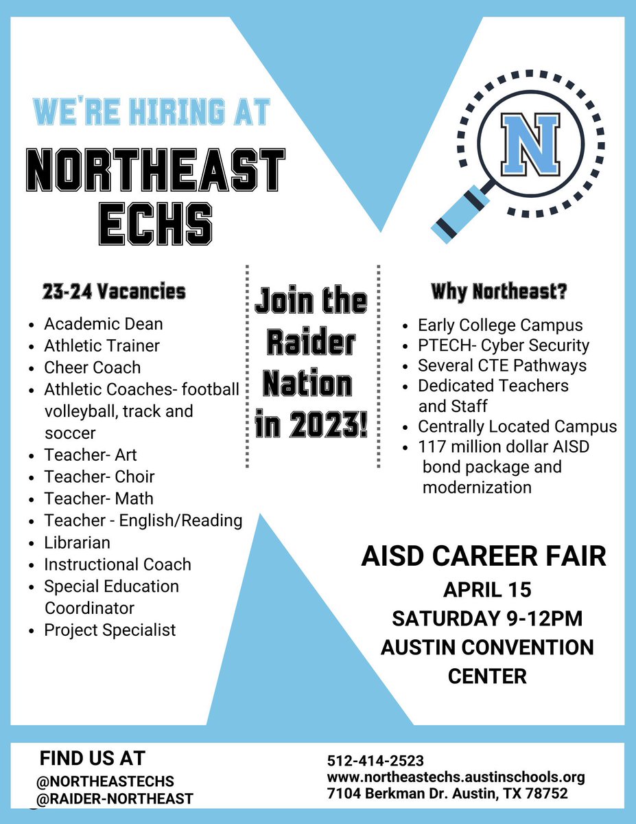 AngelWilson36's tweet photo. Come check out some early college high schools tomorrow at the @AustinISD Career Fair at the Austin Convention Center. I am so proud of our #LC2Crew and their joyful intentionality with recruitment and showcasing their school spirit. See you manana! https://t.co/AA03r0LjWZ