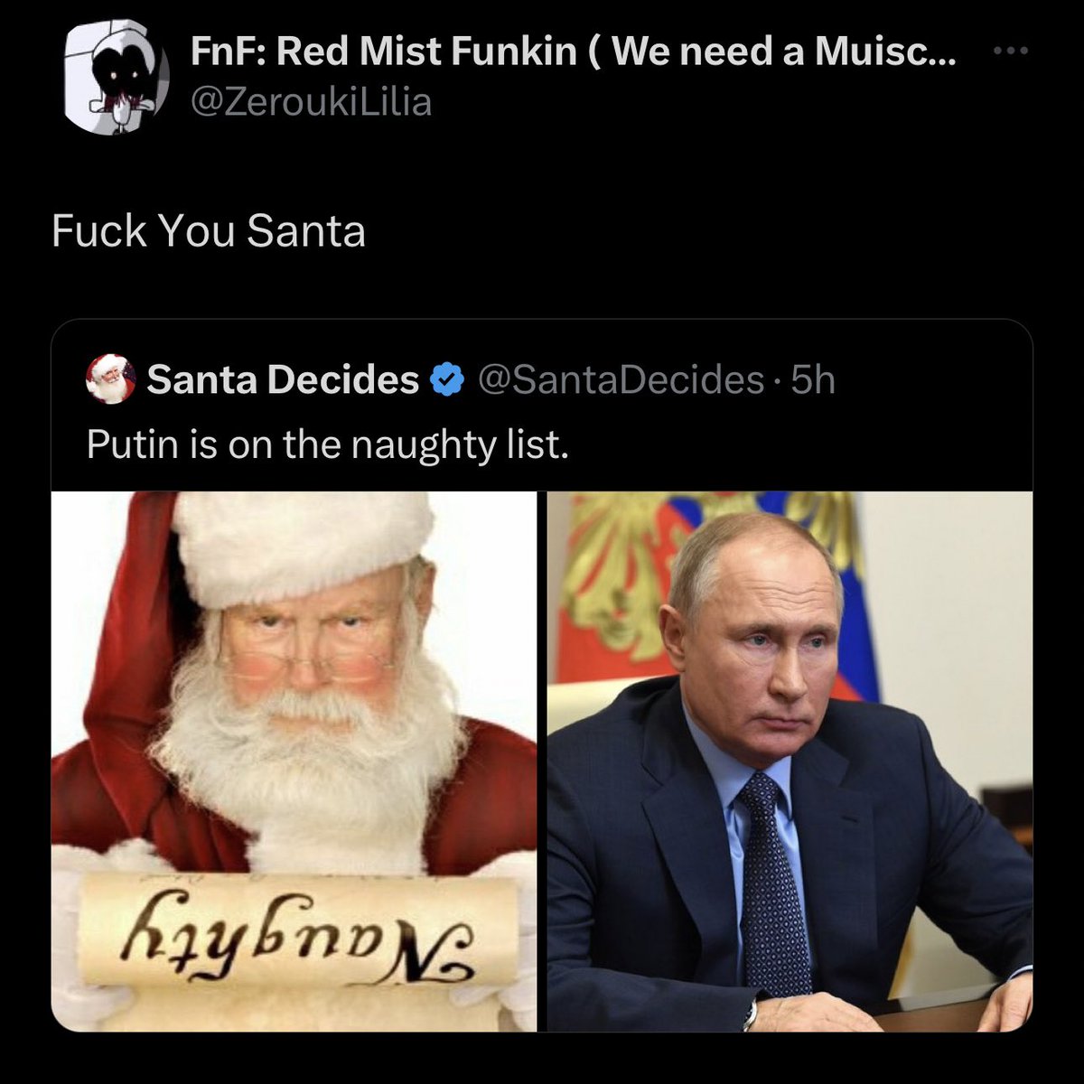 SantaDecides's tweet image. found putins alt