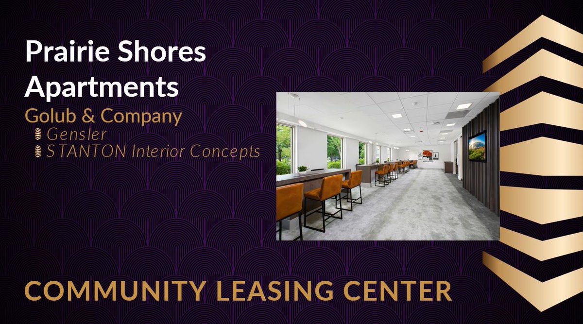 Prairie Shores Apartments managed by Golub &amp; Company, with <a href="/gensler_design/">Gensler</a> and <a href="/stantonic/">STANTONIC</a> wins a CAMME Award in the category of Community Leasing Center! #CAMME2023
