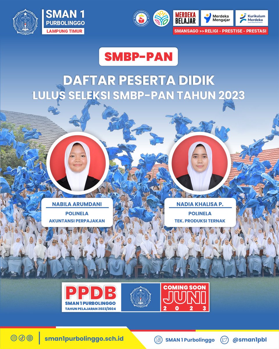 sman1pbl's tweet photo. • Nabila Arumdani (Polinela - Akuntansi Perpajakan)

• Nadia Khalisa P. (Polinela - Teknologi Produksi Ternak) https://t.co/cdF4fL2SMx