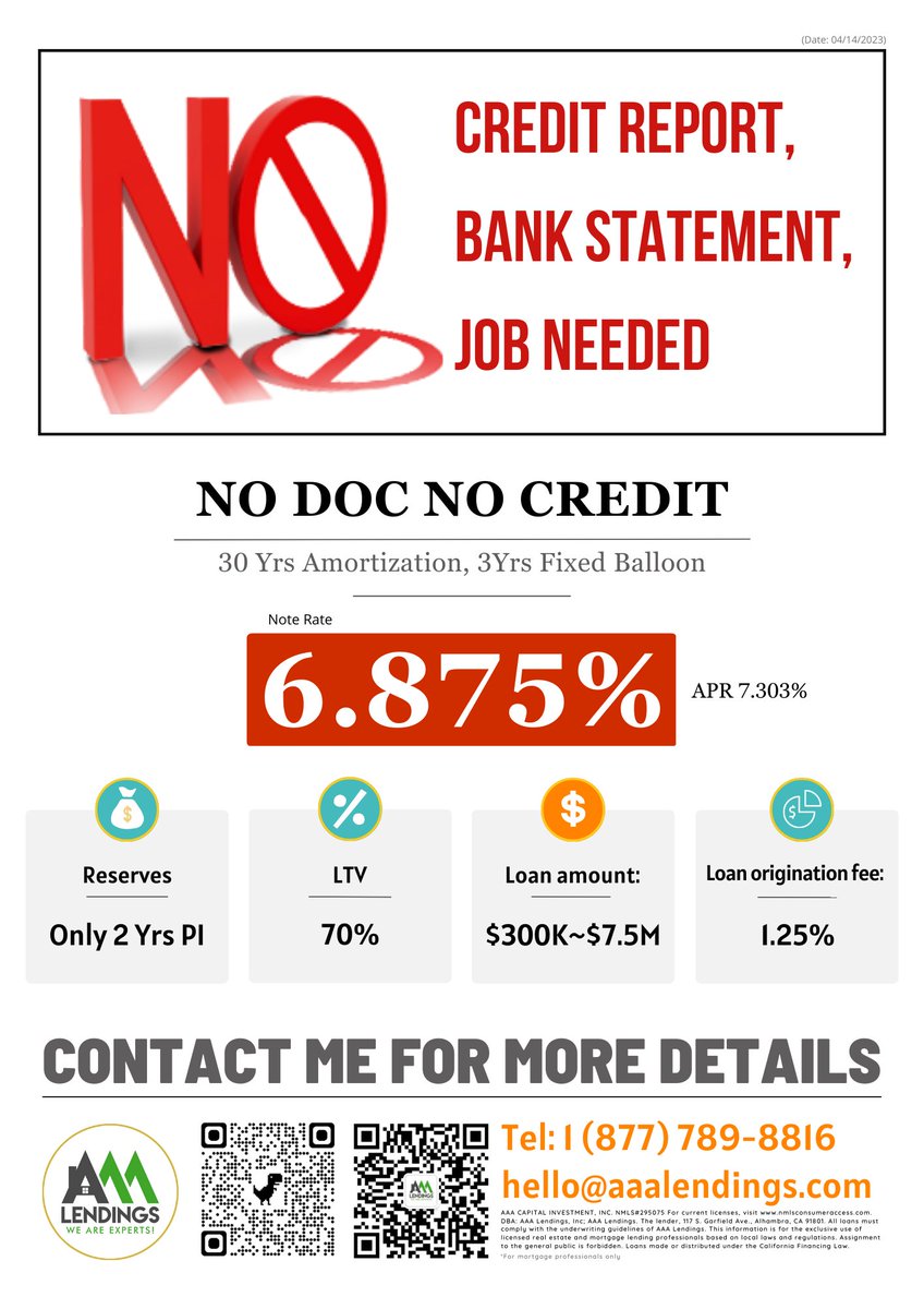 ❌NO Credit Report Needed 
❌NO Bank Statement Needed 
❌NO Job Needed  

An investment tool that requires no proof of work or income has arrived!!  

#nonqmlending #homebuying #mortgage #lender #marketing #investment #foreignnational #nodocnocredit #hardmoneyloan