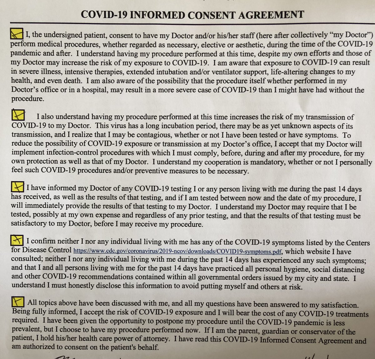 KristinaRevay's tweet photo. @lisa_iannattone It is totally broken. 

I was asked to sign this today by a visibly sick receptionist at a maskless California “healthcare” facility. It is a liability waiver so they can sicken, disable or kill me. The ONLY infection control seen was a bottle or hand sani outside the front door. https://t.co/Uk6mvkOm9H