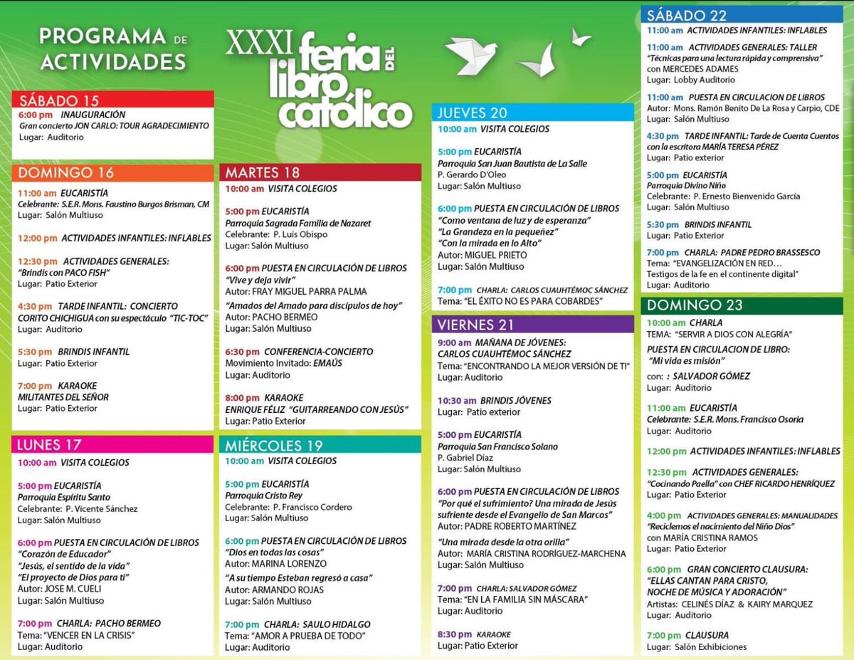 martharisrivas's tweet image. Asiste desde este sábado 15 abril a la #FeriadelLibroCatolico2023 del @MCCorgdo. Les comparto el programa. 
#CursillosdeCristiandad