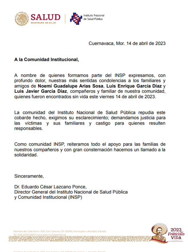 A la Comunidad Institucional: