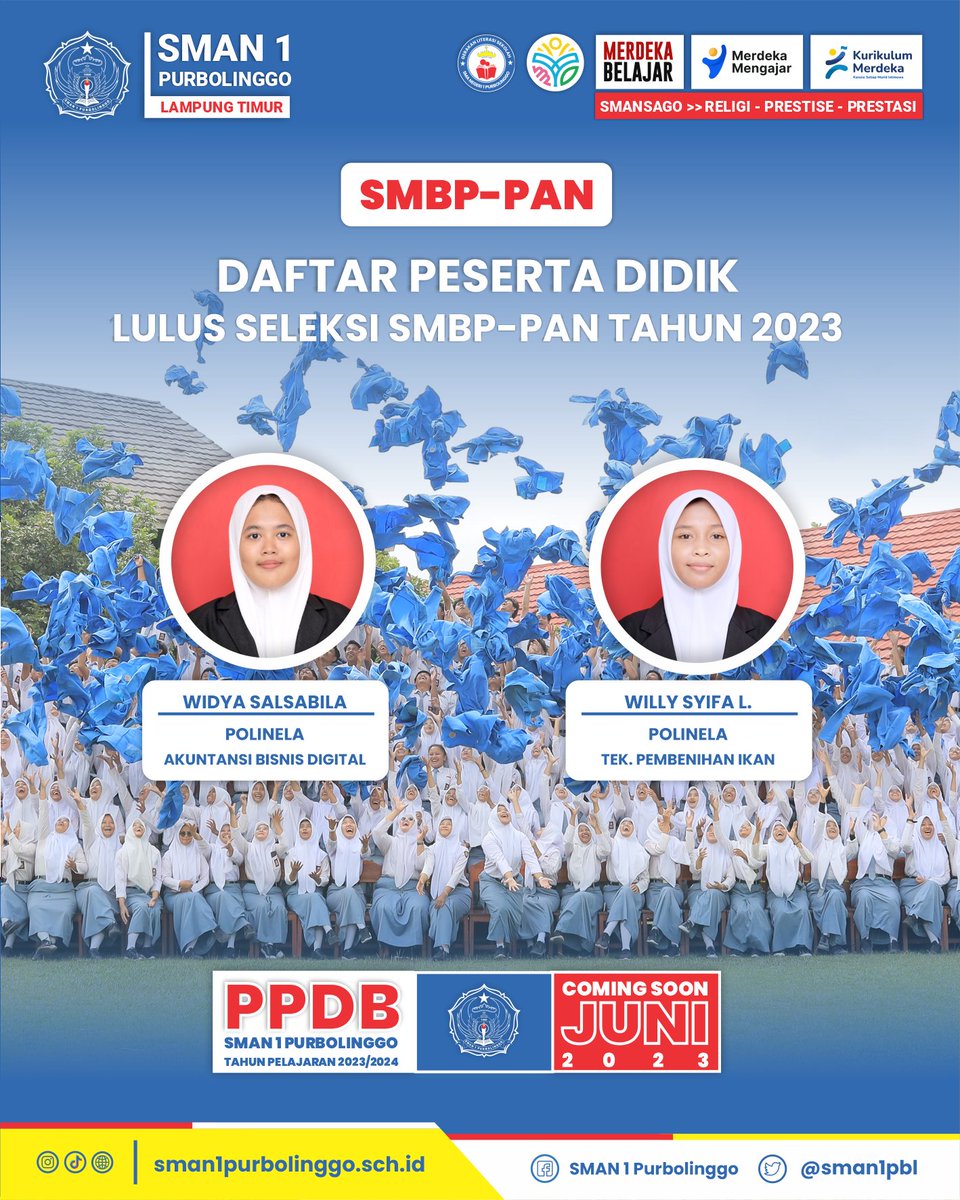 sman1pbl's tweet photo. • Widya Salsabila (Polinela - Akuntansi Bisnis Digital)

• Willy Syifa L. (Polinela - Teknologi Pembenihan Ikan) https://t.co/qbNddNqk2I