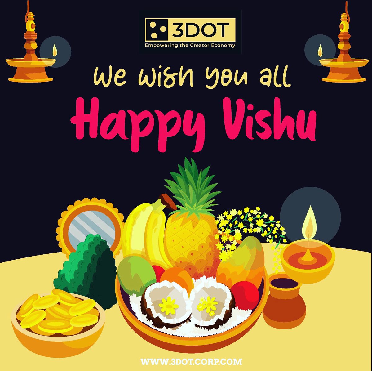 3dot_corp's tweet photo. Wishing everyone a Happy Vishu !!                 #vishu2023 #NFT #NFTCommunity #NFTMarketplace #thailandnft #thaicrypto https://t.co/k8Qw6Qg0Iz