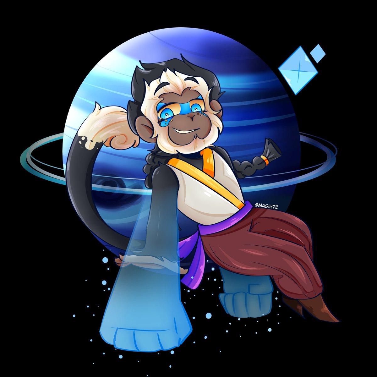 Magih_set's tweet photo. ✧☽◯🫐Neptune🫐◯☾✧     

Chang Bi Lian (Long), is the second of the four celestial primates, his planet is Neptune; icy planet. Neptune represents inspiration, receptivity, ideals, beliefs and dreams☁

#fourcelestialprimates #quartetmonkeys #lmkoc #longarmedgibbon https://t.co/ommglH3SyJ