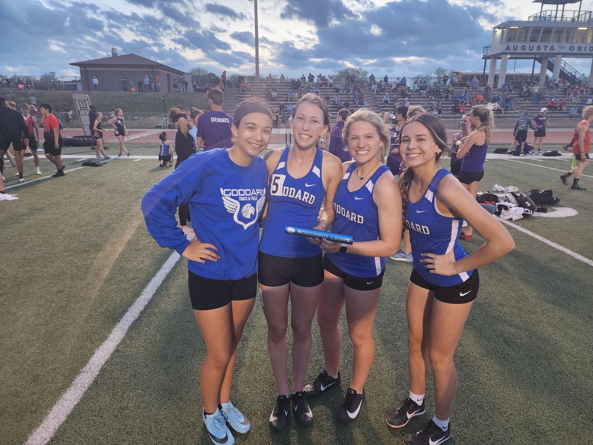 goddardgirlsbb's tweet photo. Big S/0 goes to the Girls Varsity 4 x 100 Relay Team (LaPlant McElroy,Wallace,Healy)! They finish 1st at the Augusta Invitational Meet! Includes two Lady Lions Basketball Players Jr. Leah LaPlant and So. Sydney Healy! https://t.co/fe8jSBo4WB