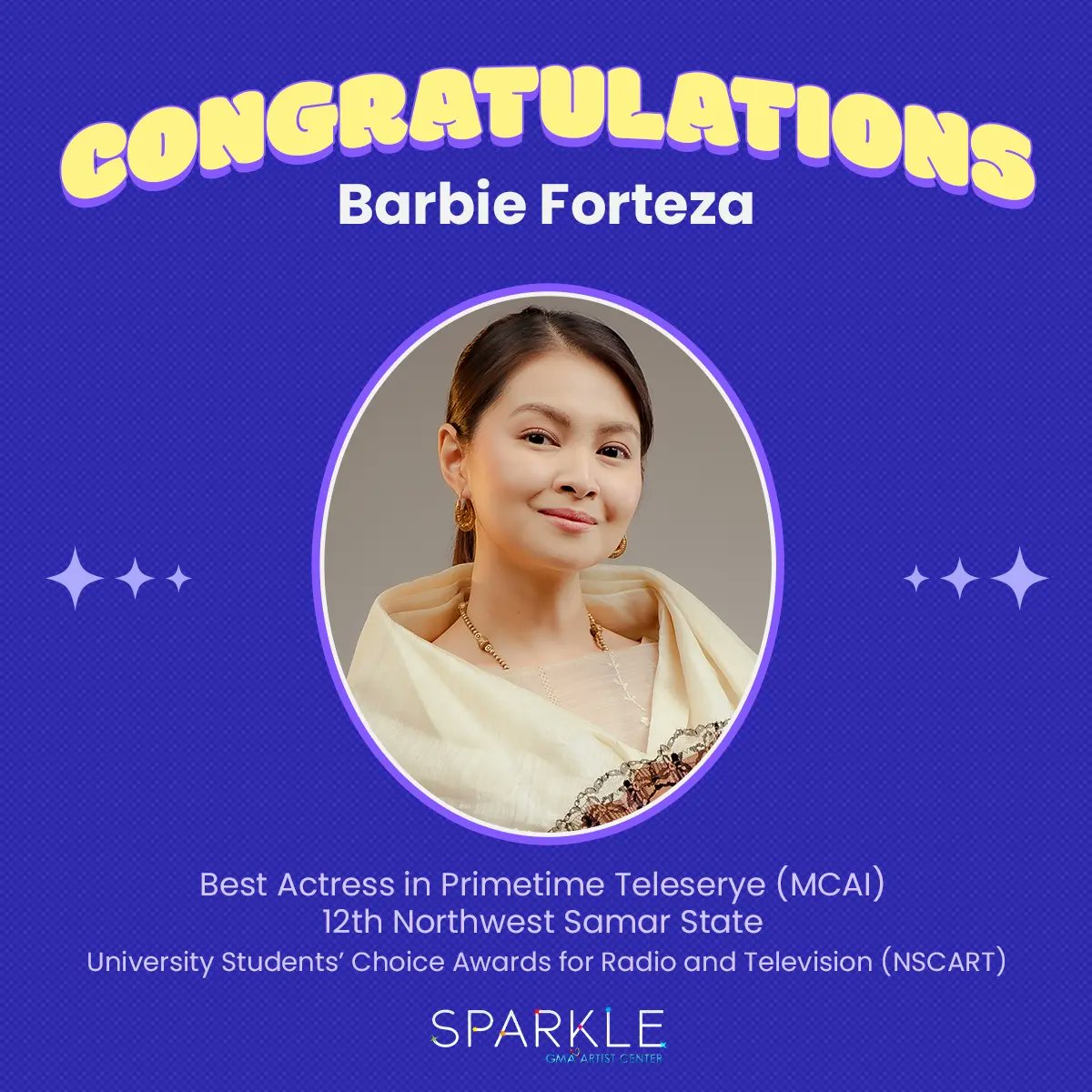 Sparkle_GMA's tweet photo. Congratulations to Barbie Forteza, Andrea Torres, and David Licauco were recognized for their roles in the hit series #MariaClaraAtIbarra at the 12th Northwest Samar State University Students' Choice Awards for Radio and Television (NSCART) ✨️ https://t.co/YIFOatnEsh
