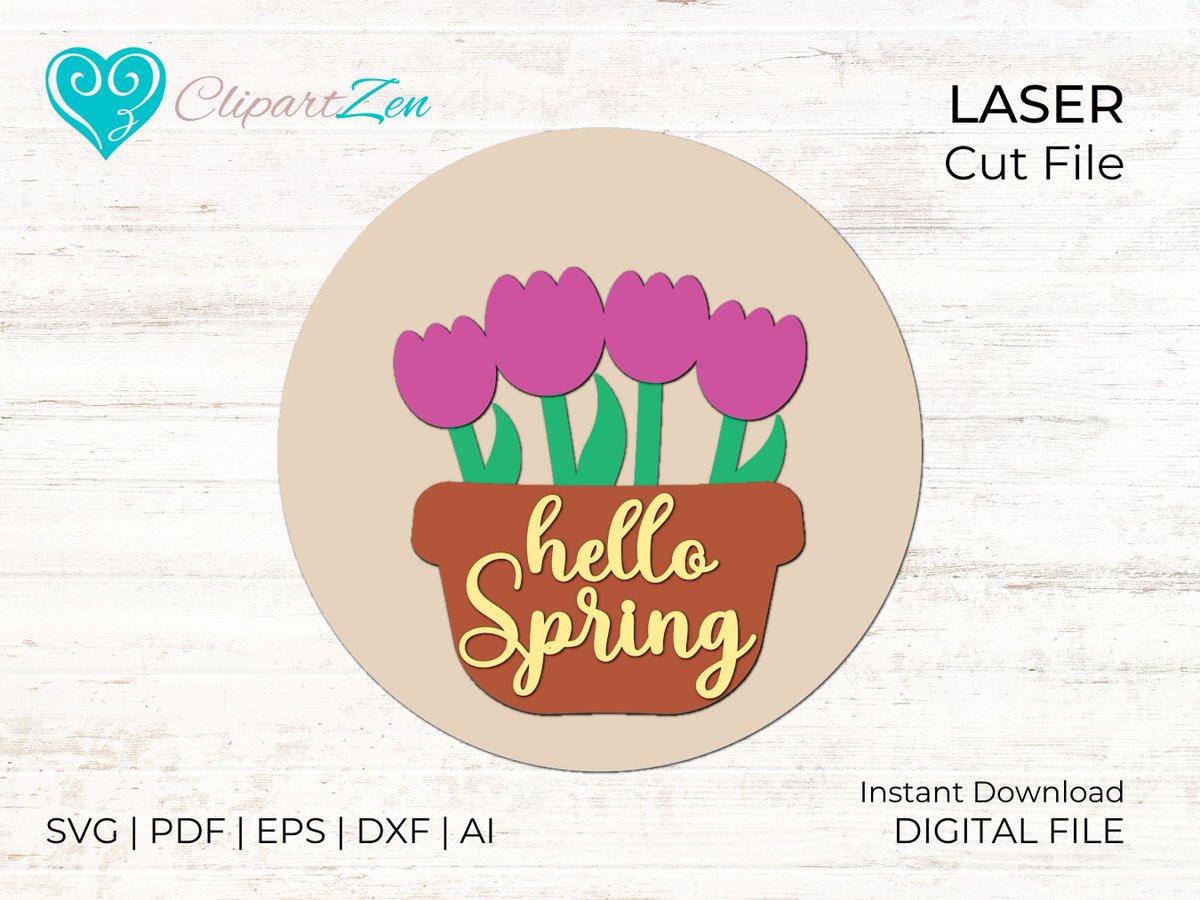 clipartzen's tweet photo. Excited to share the latest addition to my #etsy shop: Hello Spring Tulip Door Hanger SVG, Round door hanger SVG, Laser Cut File, Glowforge SVG https://t.co/hrKhBpr5gc #homeimprovement #doorhangersvg #springsignsvg #welcomespringsvg #farmhousedecor #roundsignsvg #welco https://t.co/l6SmXmYqDD