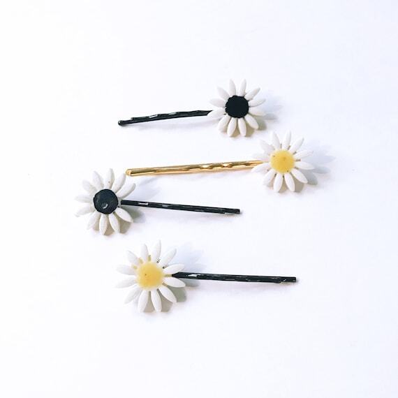 New Item Listed on Etsy Daisy Flower Bobby Pins by asensiblehabit
