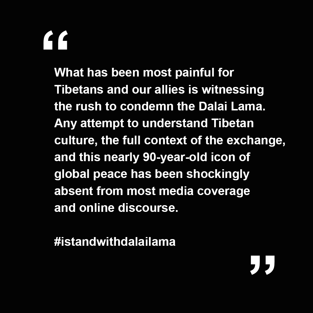 We are Tibetan leaders &amp; activists writing to address the media storm surrounding His Holiness the Dalai Lama. 

Language, culture, and context define how people view any given situation. 

#IStandWithDalaiLama

tibetaction.net/2023/04/14/we-…